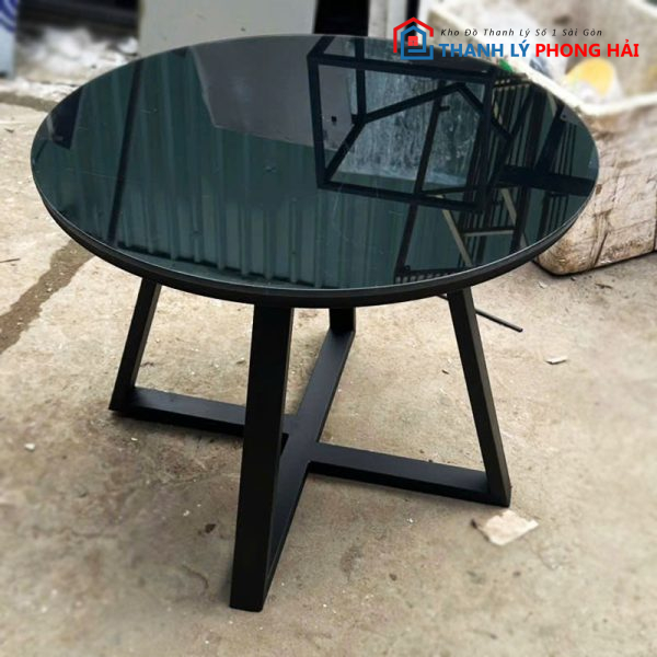 Bàn Sofa Tròn 60cm Mặt Kính Đen Cũ