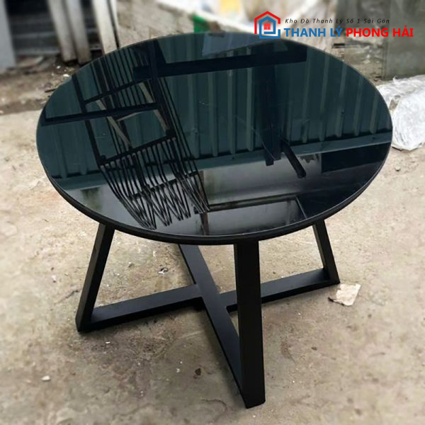 Bàn Sofa Tròn 60cm Mặt Kính Đen Cũ