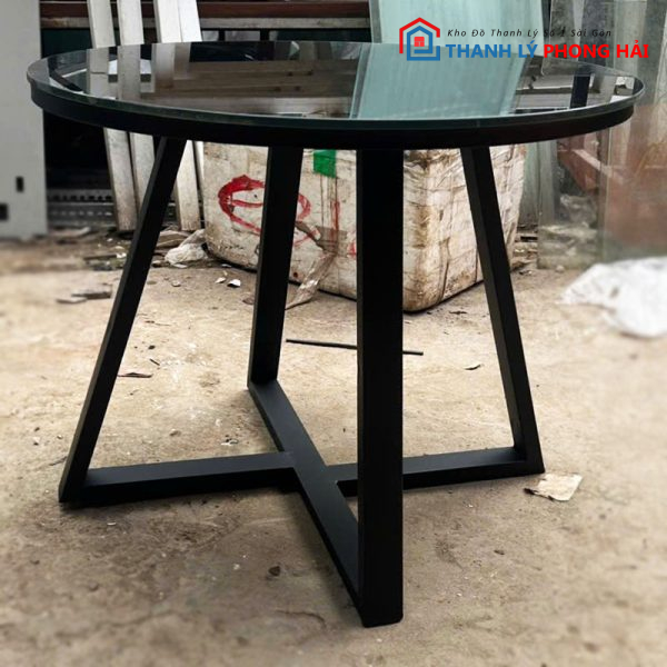 Bàn Sofa Tròn 60cm Mặt Kính Đen Cũ