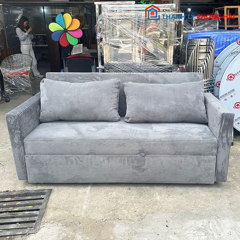 bang-sofa-bed-1m6-nhung-tam-1 Băng Sofa Bed 1m6 Nhung Tăm Xám Mới 99%