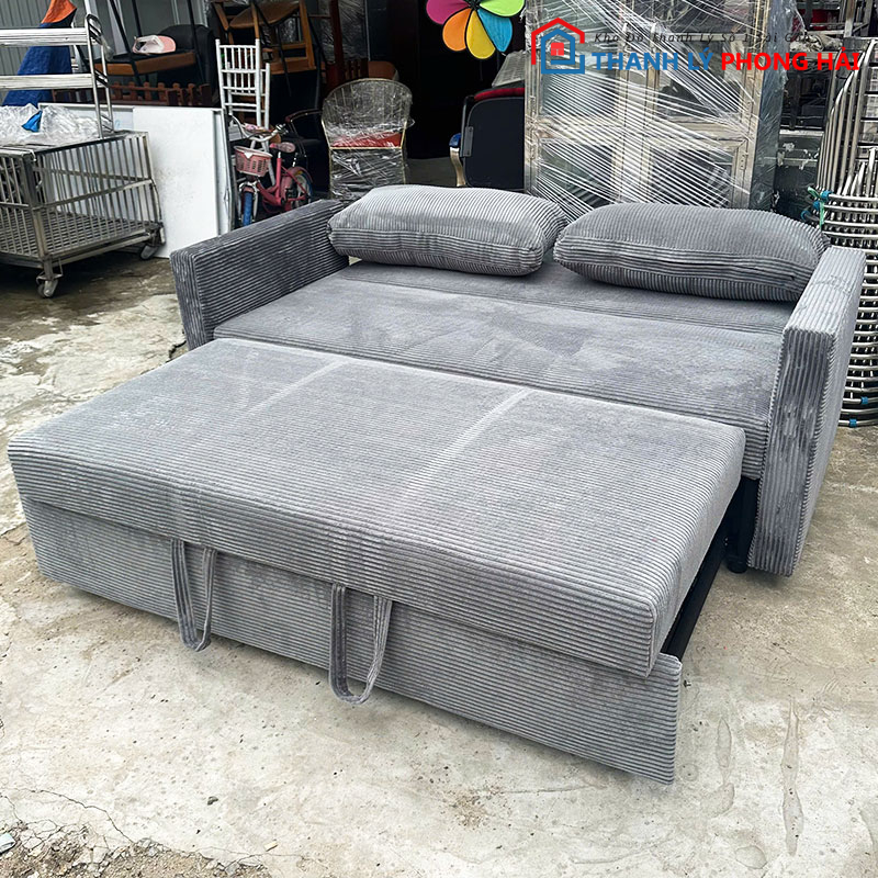 bang-sofa-bed-1m6-nhung-tam-2 Băng Sofa Bed 1m6 Nhung Tăm Xám Mới 99%