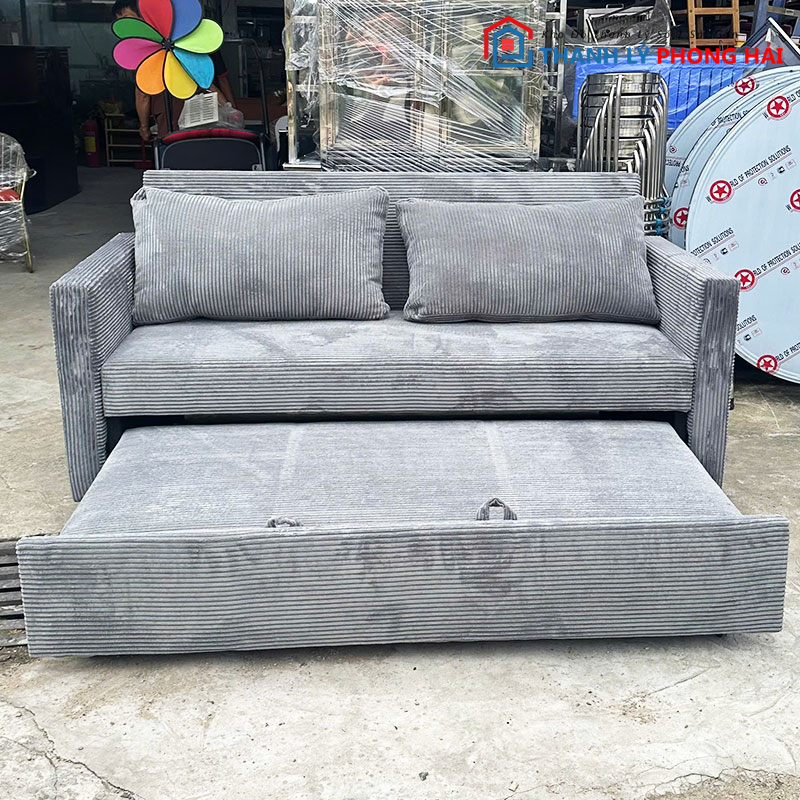bang-sofa-bed-1m6-nhung-tam-3 Băng Sofa Bed 1m6 Nhung Tăm Xám Mới 99%