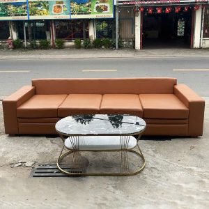 Băng Sofa Bọc Da Nâu 2m7 Kèm Bàn 2 Tầng Cũ