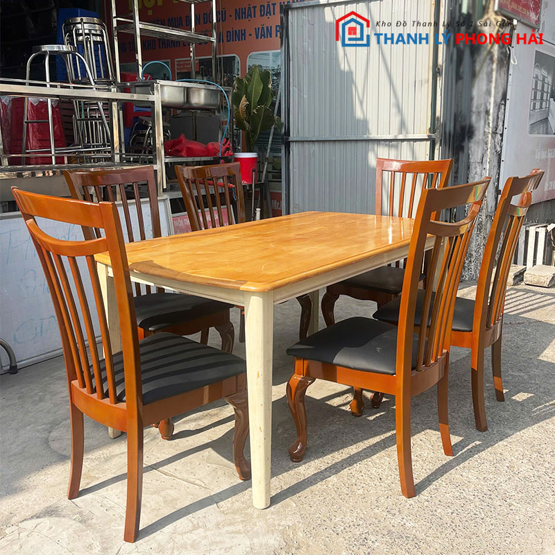 bo-ban-an-1m4-kem-6-ghe-co-dien-cu-1-2 Bộ Bàn Ăn 1m55 Kèm 6 Ghế Cổ Điển Cũ