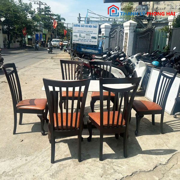 Bộ Bàn Ăn 1m4 Kèm 6 Ghế Cổ Điển Cũ