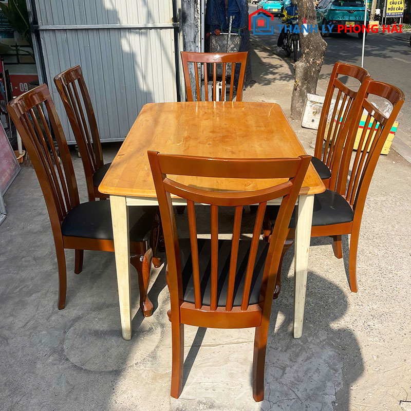 bo-ban-an-1m4-kem-6-ghe-co-dien-cu-5 Bộ Bàn Ăn 1m55 Kèm 6 Ghế Cổ Điển Cũ