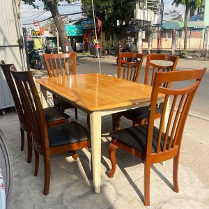 Bộ Bàn Ăn 1m55 Kèm 6 Ghế Cổ Điển Cũ