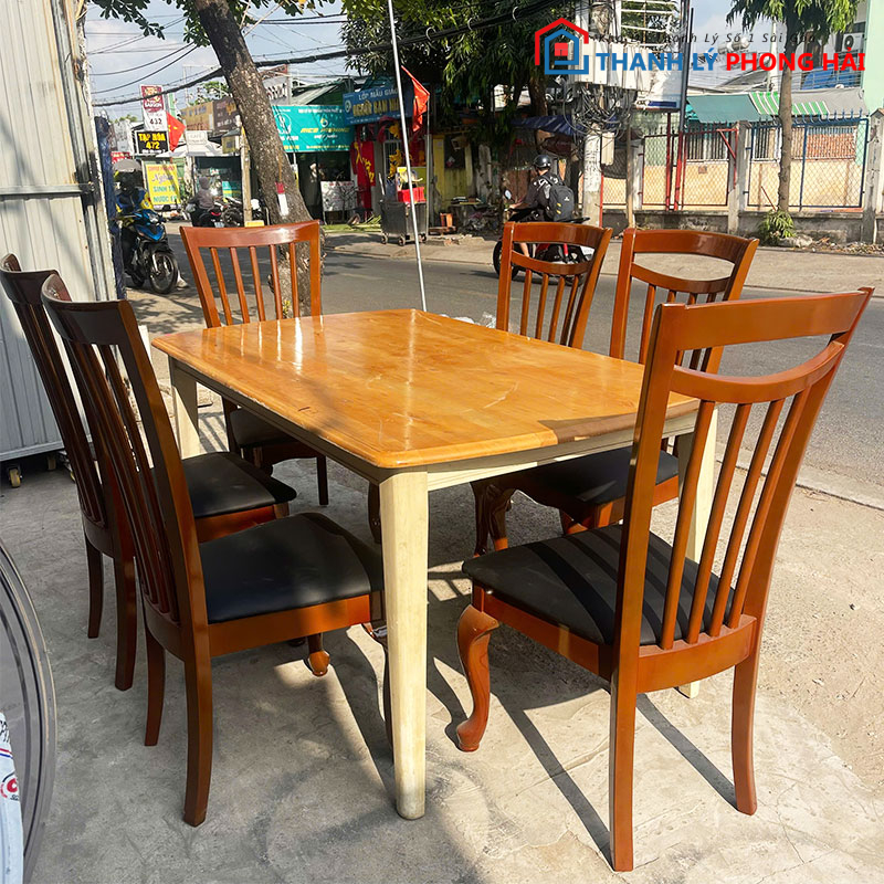 bo-ban-an-1m4-kem-6-ghe-co-dien-cu-6 Bộ Bàn Ăn 1m55 Kèm 6 Ghế Cổ Điển Cũ