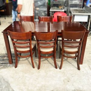 Bộ Bàn Ăn 1m6 Gỗ Màu Cánh Gián Kèm 6 Ghế Cũ