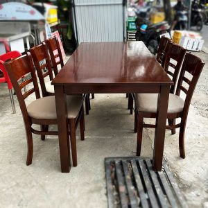 Bộ Bàn Ăn 1m6 Gỗ Màu Cánh Gián Kèm 6 Ghế Cũ