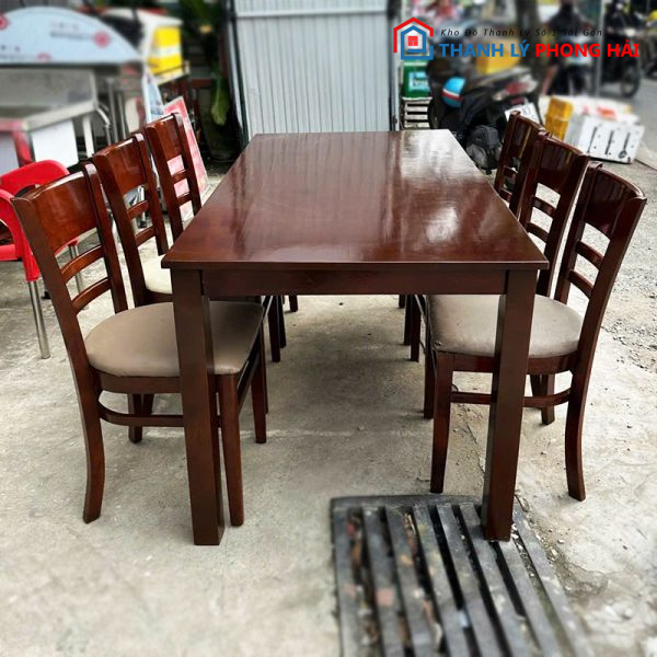 Bộ Bàn Ăn 1m6 Gỗ Màu Cánh Gián Kèm 6 Ghế Cũ
