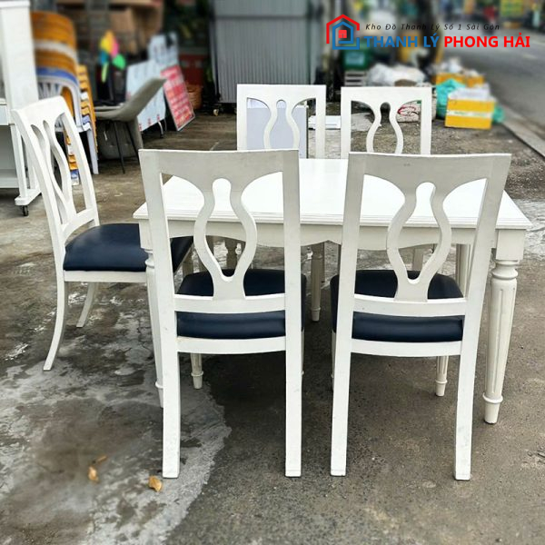Bộ Bàn Ăn Cổ Điển 1m2 Màu Trắng Cũ