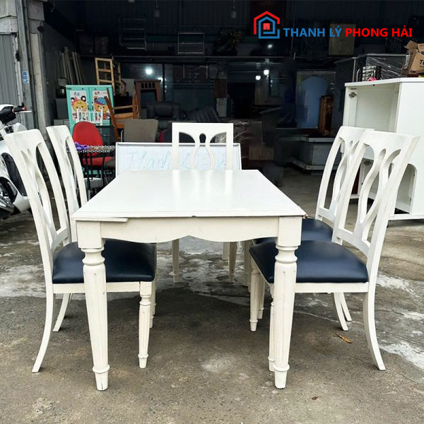 Bộ Bàn Ăn Cổ Điển 1m2 Màu Trắng Cũ