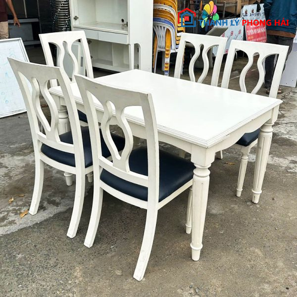 Bộ Bàn Ăn Cổ Điển 1m2 Màu Trắng Cũ