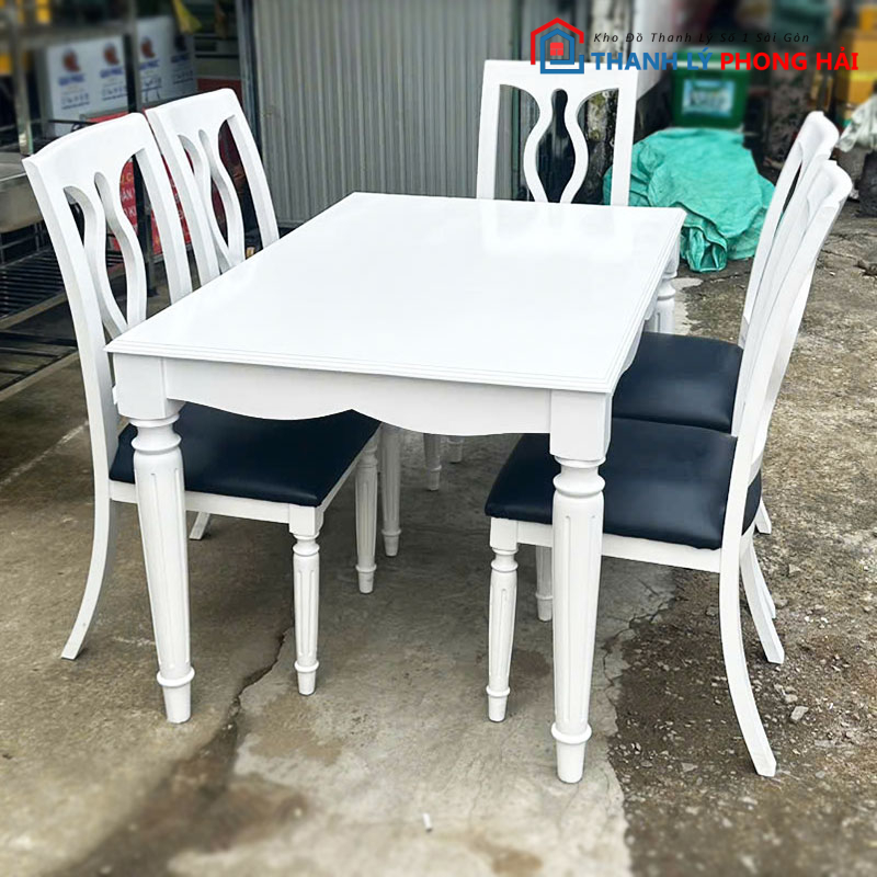 bo-ban-an-co-dien-1m2-mau-trang-cu-4 Bộ Bàn Ăn Cổ Điển 1m2 Màu Trắng Cũ