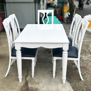 Bộ Bàn Ăn Cổ Điển 1m2 Màu Trắng Cũ
