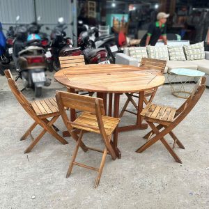 Bộ Bàn Ăn Gấp Gọn 1m2 Gỗ Tự Nhiên Cũ