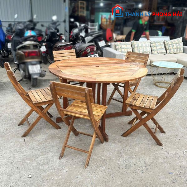 Bộ Bàn Ăn Gấp Gọn 1m2 Gỗ Tự Nhiên Cũ
