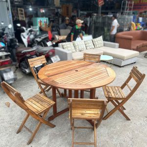 Bộ Bàn Ăn Gấp Gọn 1m2 Gỗ Tự Nhiên Cũ