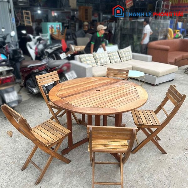 Bộ Bàn Ăn Gấp Gọn 1m2 Gỗ Tự Nhiên Cũ
