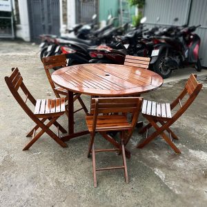 Bộ Bàn Ăn Gấp Gọn 1m2 Gỗ Tự Nhiên Cũ