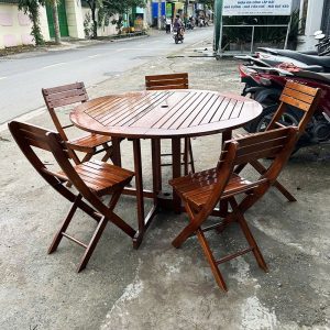 Bộ Bàn Ăn Gấp Gọn 1m2 Gỗ Tự Nhiên Cũ