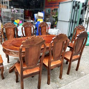Bộ Bàn Ăn Gỗ Tự Nhiên 8 Ghế 1m9 Mới 99%