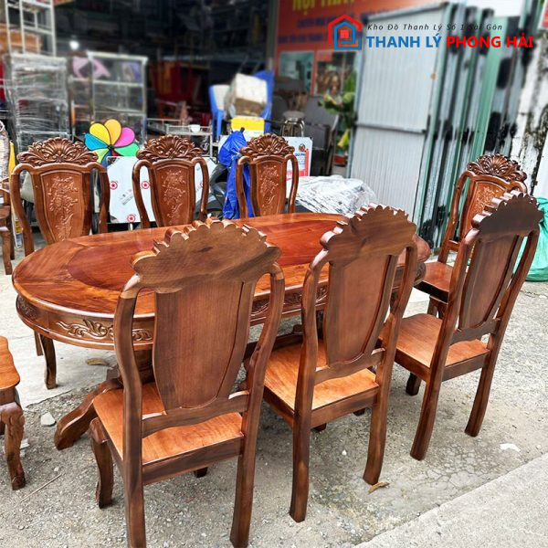 Bộ Bàn Ăn Gỗ Tự Nhiên 8 Ghế 1m9 Mới 99%