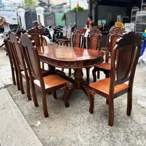 Bộ Bàn Ăn Gỗ Tự Nhiên 8 Ghế 1m9 Mới 99%