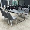 Bộ Bàn Ăn Mặt Đá 1m6 Cũ Kèm 6 Ghế Da Xám