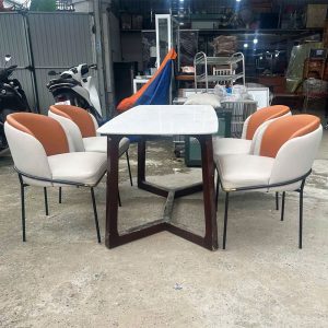 Bộ Bàn Ăn Mặt Vân Đá 1m4 Kèm 4 Ghế Cũ