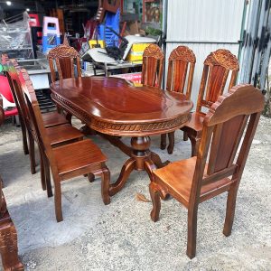 Thanh Lý Bộ Bàn Ăn Oval Gỗ 8 Ghế Mới 99%