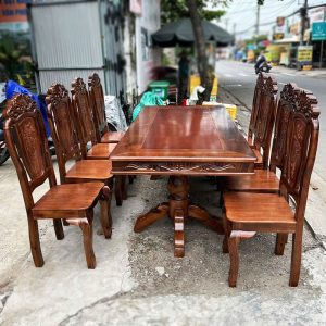Thanh Lý Bộ Bàn Ăn Vuông Gỗ TN 1m93 Mới 99%