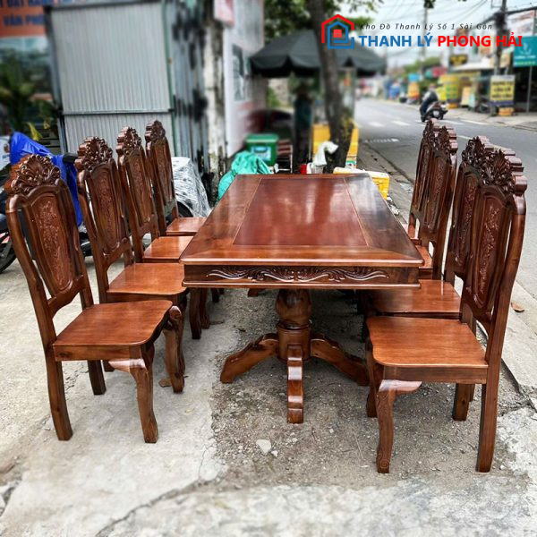 Thanh Lý Bộ Bàn Ăn Vuông Gỗ TN 1m93 Mới 99%