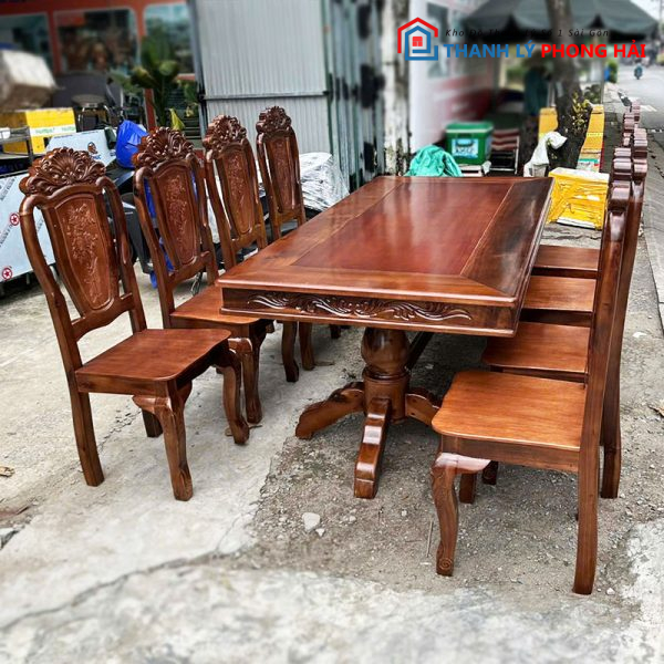 Thanh Lý Bộ Bàn Ăn Vuông Gỗ TN 1m93 Mới 99%