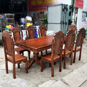 Thanh Lý Bộ Bàn Ăn Vuông Gỗ TN 1m93 Mới 99%