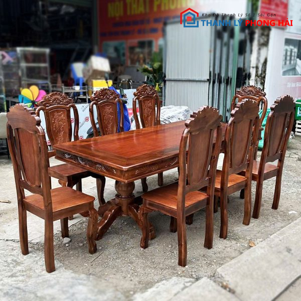 Thanh Lý Bộ Bàn Ăn Vuông Gỗ TN 1m93 Mới 99%