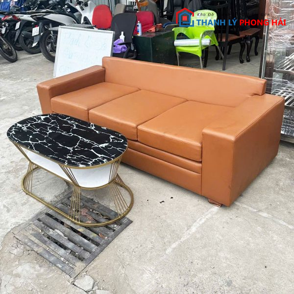 Bộ Sofa 2m Bọc Da Kèm Bàn Oval 2 Tầng Cũ