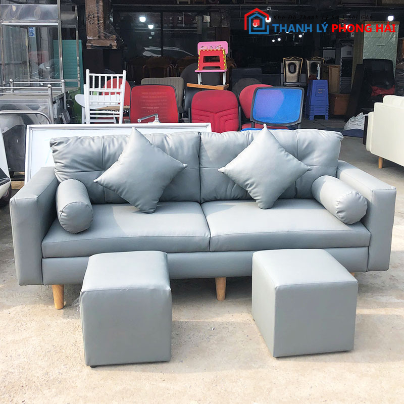 bo-sofa-boc-da-kem-2-don-vuong-2-1 Bộ Sofa Bọc Da Kèm 2 Đôn Vuông Mới (Nhiều Màu)