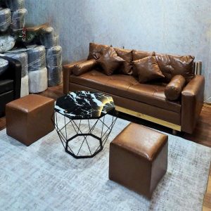 Bộ Sofa Bọc Da Kèm 2 Đôn Vuông Mới (Nhiều Màu)