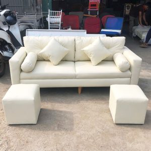 Bộ Sofa Bọc Da Kèm 2 Đôn Vuông Mới (Nhiều Màu)