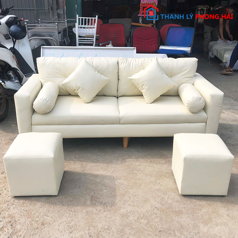 bo-sofa-boc-da-kem-2-don-vuong-4 Bộ Sofa Bọc Da Kèm 2 Đôn Vuông Mới (Nhiều Màu)