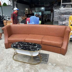 Bộ Sofa Bọc Da Nâu Kèm Bàn Oval Cũ