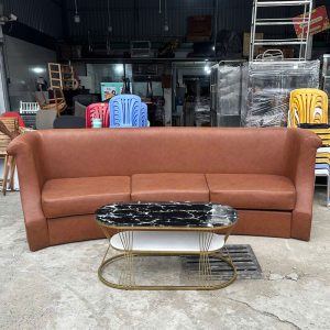 Bộ Sofa Bọc Da Nâu Kèm Bàn Oval Cũ