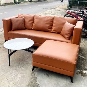 Bộ Sofa Da 2m23 Màu Cam Kèm Đôn Ghép Góc L Cũ