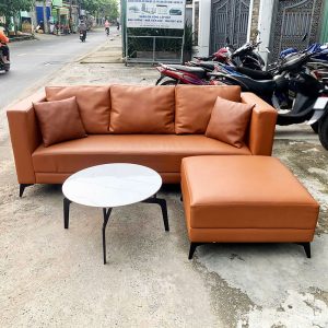 Bộ Sofa Da 2m23 Màu Cam Kèm Đôn Ghép Góc L Cũ