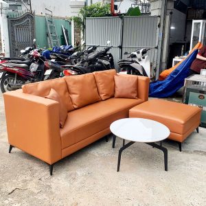 Bộ Sofa Da 2m23 Màu Cam Kèm Đôn Ghép Góc L Cũ
