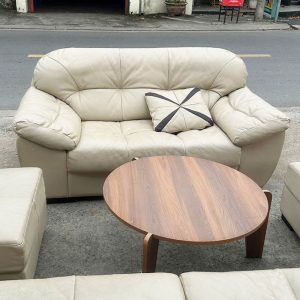 Bộ Sofa Da Cao Cấp 2m9 Kèm Bàn Tròn Gỗ Cũ