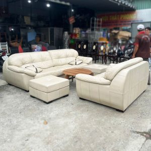 Bộ Sofa Da Cao Cấp 2m9 Kèm Bàn Tròn Gỗ Cũ