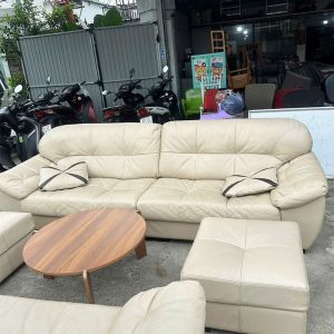 Bộ Sofa Da Cao Cấp 2m9 Kèm Bàn Tròn Gỗ Cũ